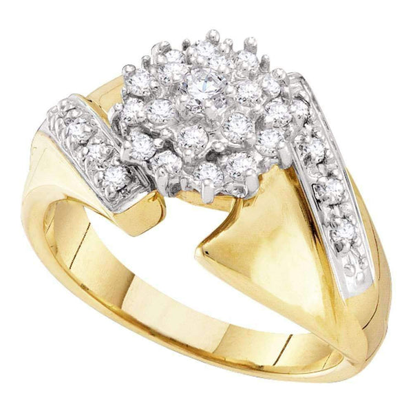 10kt Yellow Gold Women's Round Diamond Flower Cluster Ring 1/2 Cttw - FREE Shipping (US/CAN)-Gold & Diamond Cluster Rings-5-JadeMoghul Inc.