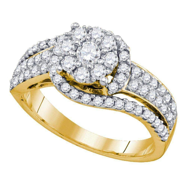 10kt Yellow Gold Women's Round Diamond Flower Cluster Ring 7/8 Cttw - FREE Shipping (US/CAN)-Gold & Diamond Cluster Rings-5-JadeMoghul Inc.