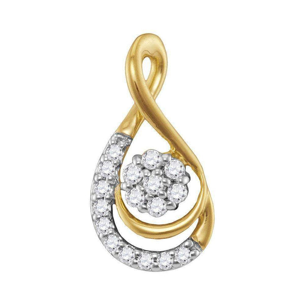 10kt Yellow Gold Womens Round Diamond Flower Cluster Teardrop Pendant 1-10 Cttw-Gold & Diamond Pendants & Necklaces-JadeMoghul Inc.