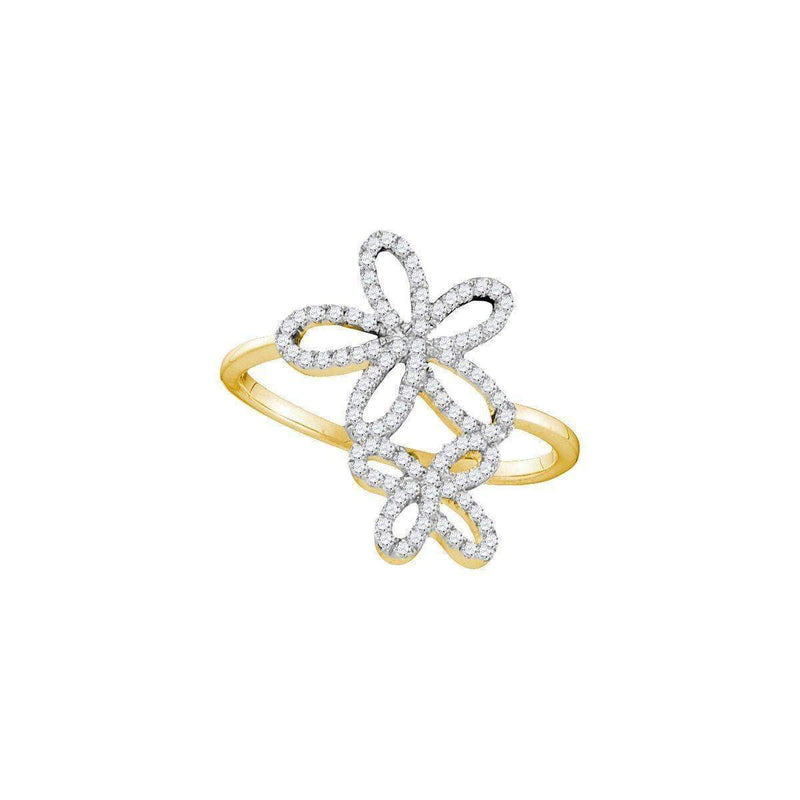 10kt Yellow Gold Women's Round Diamond Flower Star Cluster Ring 1/5 Cttw - FREE Shipping (US/CAN)-Gold & Diamond Fashion Rings-5.5-JadeMoghul Inc.