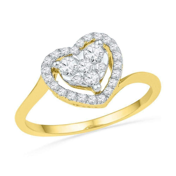 10kt Yellow Gold Women's Round Diamond Framed Heart Cluster Ring 1/3 Cttw - FREE Shipping (US/CAN)-Gold & Diamond Heart Rings-7-JadeMoghul Inc.