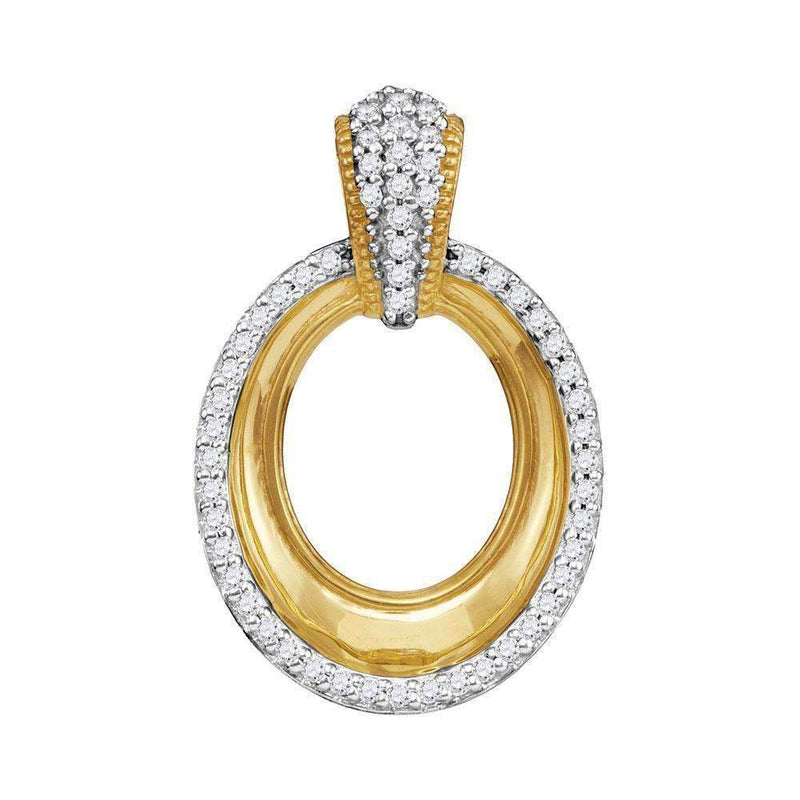 10kt Yellow Gold Women's Round Diamond Framed Outline Oval Pendant 1-6 Cttw - FREE Shipping (US/CAN)-Gold & Diamond Pendants & Necklaces-JadeMoghul Inc.