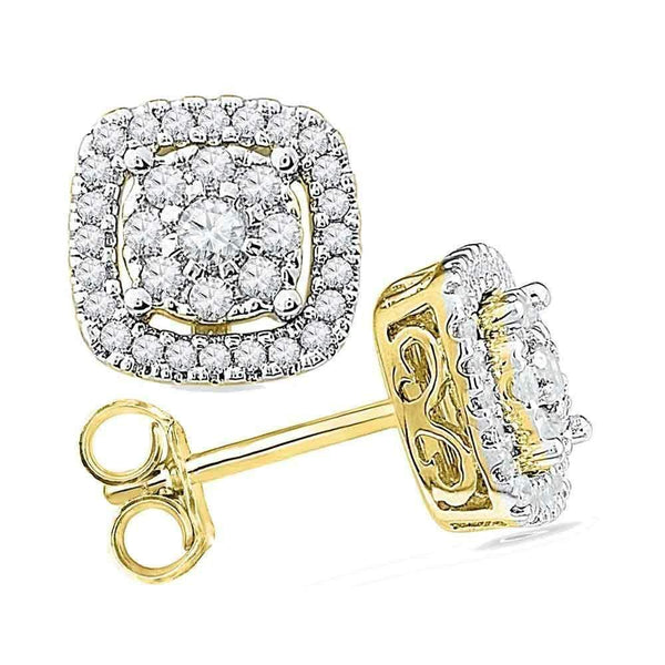 10kt Yellow Gold Women's Round Diamond Framed Square Cluster Screwback Earrings 1-2 Cttw - FREE Shipping (USA/CAN)-Gold & Diamond Earrings-JadeMoghul Inc.