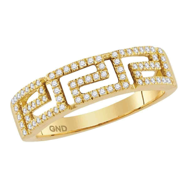 10kt Yellow Gold Women's Round Diamond Greek Key Band Ring 1-5 Cttw - FREE Shipping (US/CAN)-Gold & Diamond Bands-JadeMoghul Inc.