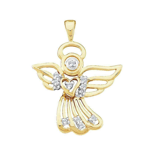 10kt Yellow Gold Womens Round Diamond Guardian Angel Pendant 1-10 Cttw-Gold & Diamond Pendants & Necklaces-JadeMoghul Inc.