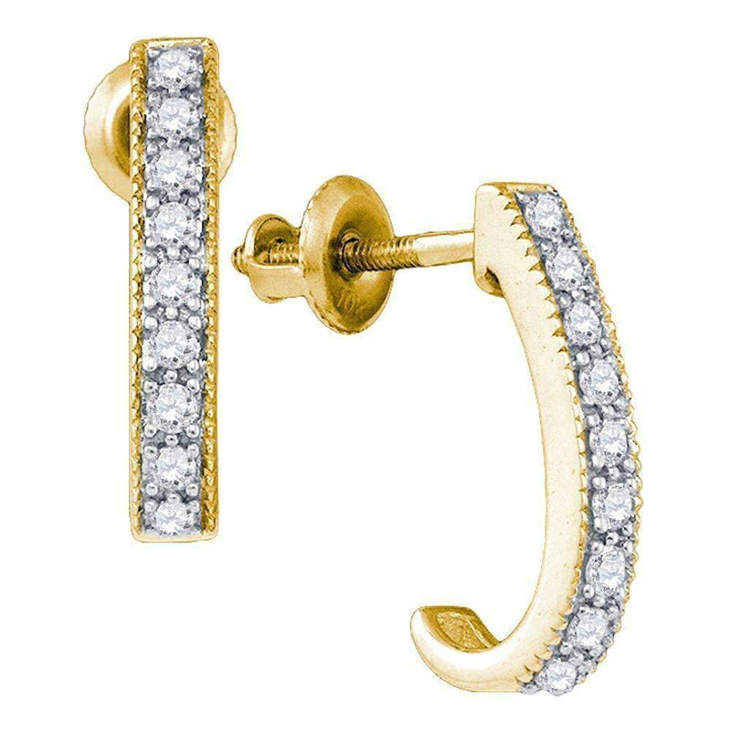 10kt Yellow Gold Women's Round Diamond Half J Hoop Earrings 1-5 Cttw - FREE Shipping (US/CAN)-Gold & Diamond Earrings-JadeMoghul Inc.