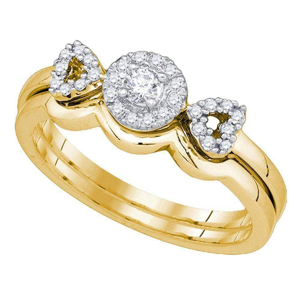 10kt Yellow Gold Women's Round Diamond Halo Bridal Wedding Engagement Ring Band Set 1/4 Cttw - FREE Shipping (US/CAN)-Gold & Diamond Wedding Ring Sets-5-JadeMoghul Inc.