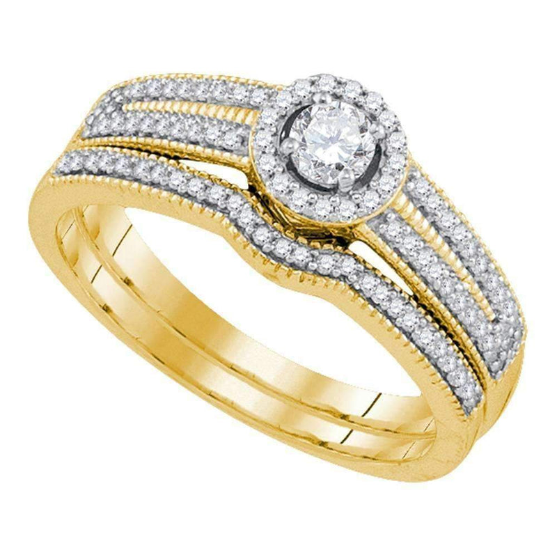 10kt Yellow Gold Women's Round Diamond Halo Bridal Wedding Engagement Ring Band Set 3/8 Cttw - FREE Shipping (US/CAN)-Gold & Diamond Wedding Ring Sets-5-JadeMoghul Inc.