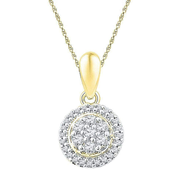 10kt Yellow Gold Women's Round Diamond Halo Flower Cluster Pendant 1-4 Cttw - FREE Shipping (US/CAN)-Gold & Diamond Pendants & Necklaces-JadeMoghul Inc.