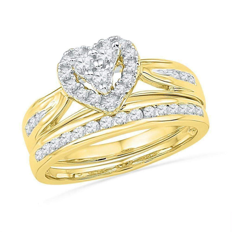 10kt Yellow Gold Women's Round Diamond Heart Bridal Wedding Engagement Ring Band Set 1/2 Cttw - FREE Shipping (US/CAN)-Gold & Diamond Wedding Ring Sets-5-JadeMoghul Inc.