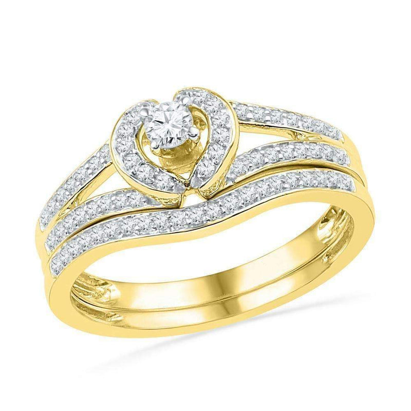 10kt Yellow Gold Women's Round Diamond Heart Bridal Wedding Engagement Ring Band Set 1/3 Cttw - FREE Shipping (US/CAN)-Wedding Jewelry-6-JadeMoghul Inc.
