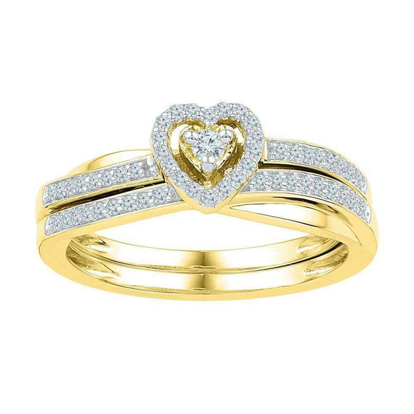 10kt Yellow Gold Women's Round Diamond Heart Bridal Wedding Engagement Ring Band Set 1/4 Cttw - FREE Shipping (US/CAN)-Gold & Diamond Wedding Ring Sets-5-JadeMoghul Inc.