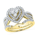 10kt Yellow Gold Women's Round Diamond Heart Bridal Wedding Engagement Ring Band Set 5/8 Cttw - FREE Shipping (US/CAN)-Gold & Diamond Wedding Ring Sets-5-JadeMoghul Inc.