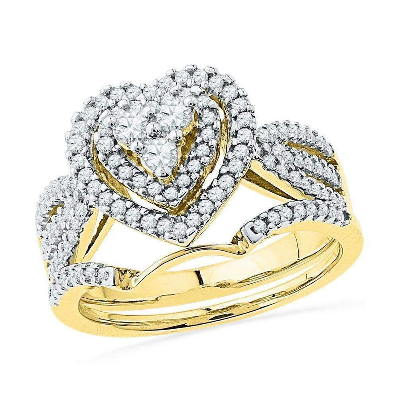 10kt Yellow Gold Women's Round Diamond Heart Bridal Wedding Engagement Ring Band Set 5/8 Cttw - FREE Shipping (US/CAN)-Gold & Diamond Wedding Ring Sets-5-JadeMoghul Inc.