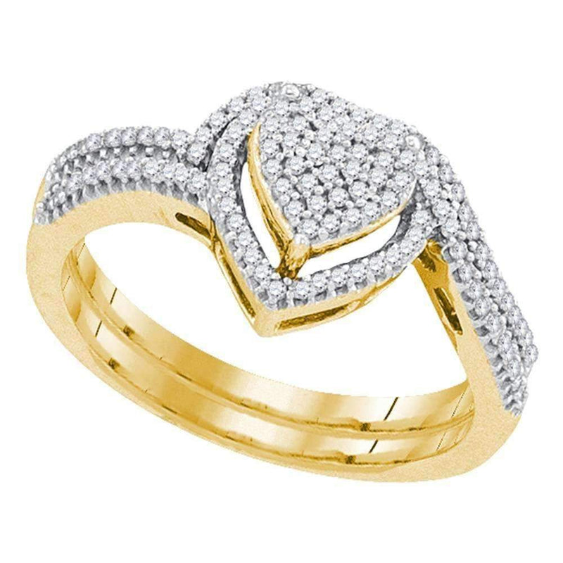 10kt Yellow Gold Women's Round Diamond Heart Cluster Bridal Wedding Engagement Ring Band Set 1/3 Cttw - FREE Shipping (US/CAN)-Gold & Diamond Wedding Ring Sets-6-JadeMoghul Inc.