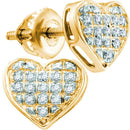 10kt Yellow Gold Women's Round Diamond Heart Cluster Earrings 1-10 Cttw - FREE Shipping (USA/CAN)-Gold & Diamond Earrings-JadeMoghul Inc.