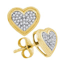 10kt Yellow Gold Women's Round Diamond Heart Cluster Earrings 1-5 Cttw - FREE Shipping (USA/CAN)-Gold & Diamond Earrings-JadeMoghul Inc.