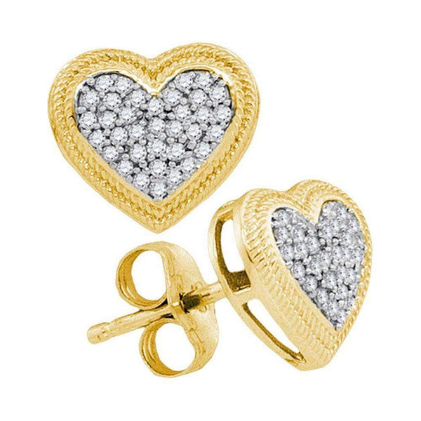 10kt Yellow Gold Women's Round Diamond Heart Cluster Earrings 1-5 Cttw - FREE Shipping (USA/CAN)-Gold & Diamond Earrings-JadeMoghul Inc.