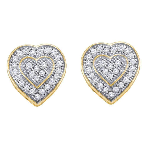 10kt Yellow Gold Women's Round Diamond Heart Cluster Earrings 1-6 Cttw - FREE Shipping (US/CAN)-Gold & Diamond Earrings-JadeMoghul Inc.