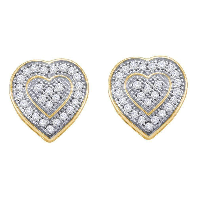 10kt Yellow Gold Women's Round Diamond Heart Cluster Earrings 1-6 Cttw - FREE Shipping (US/CAN)-Gold & Diamond Earrings-JadeMoghul Inc.