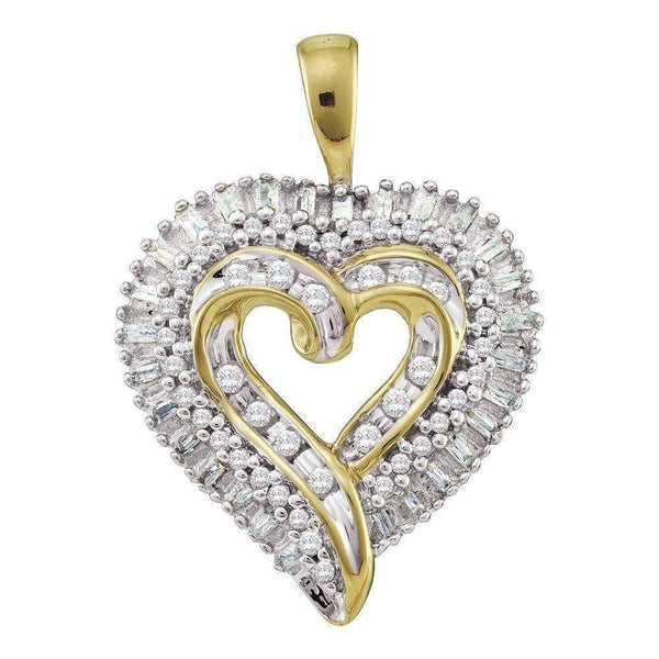 10kt Yellow Gold Women's Round Diamond Heart Cluster Pendant 1-2 Cttw - FREE Shipping (US/CAN)-Gold & Diamond Pendants & Necklaces-JadeMoghul Inc.