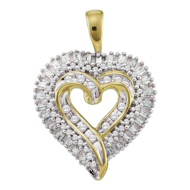 10kt Yellow Gold Women's Round Diamond Heart Cluster Pendant 1-2 Cttw - FREE Shipping (US/CAN)-Gold & Diamond Pendants & Necklaces-JadeMoghul Inc.