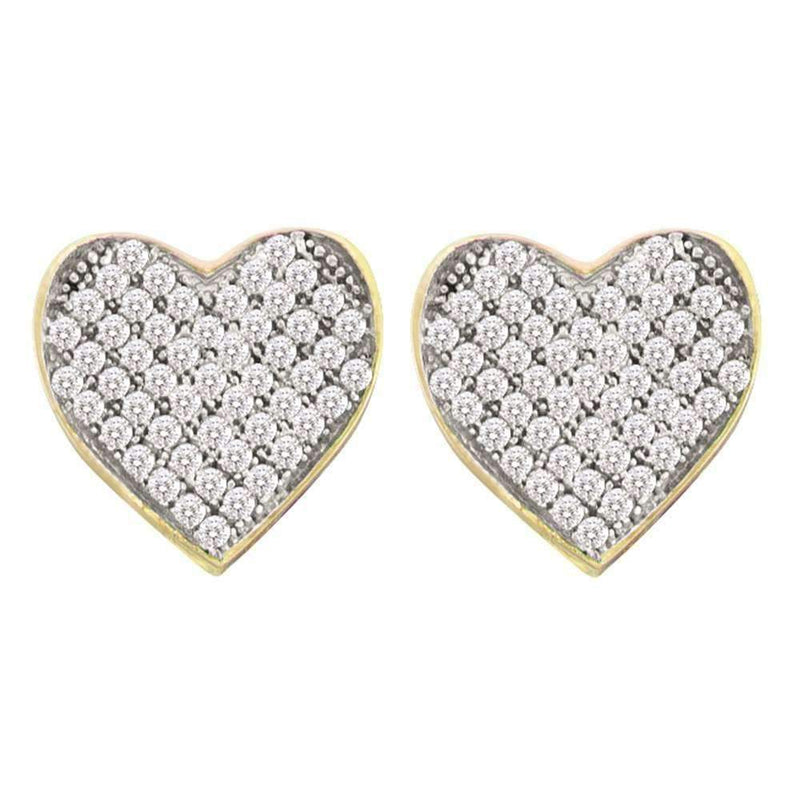 10kt Yellow Gold Women's Round Diamond Heart Cluster Screwback Earrings 1-10 Cttw - FREE Shipping (USA/CAN)-Gold & Diamond Earrings-JadeMoghul Inc.