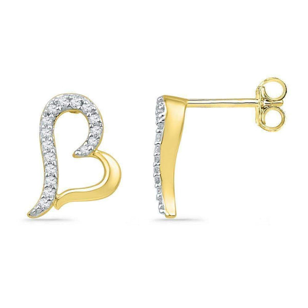 10kt Yellow Gold Women's Round Diamond Heart Cluster Screwback Earrings 1-10 Cttw - FREE Shipping (USA/CAN)-Gold & Diamond Earrings-JadeMoghul Inc.