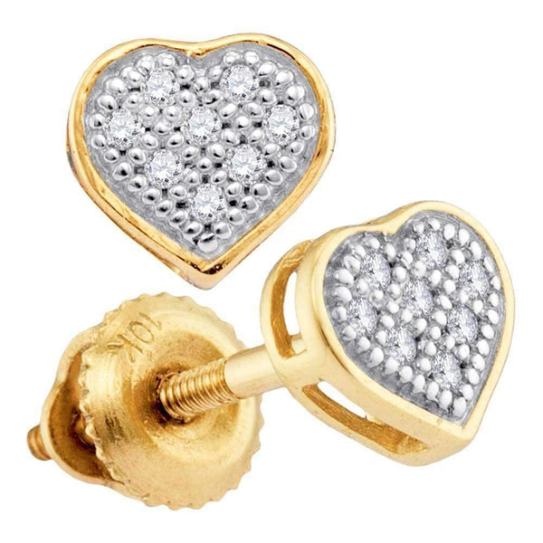 10kt Yellow Gold Women's Round Diamond Heart Cluster Screwback Earrings 1-20 Cttw - FREE Shipping (USA/CAN)-Gold & Diamond Earrings-JadeMoghul Inc.