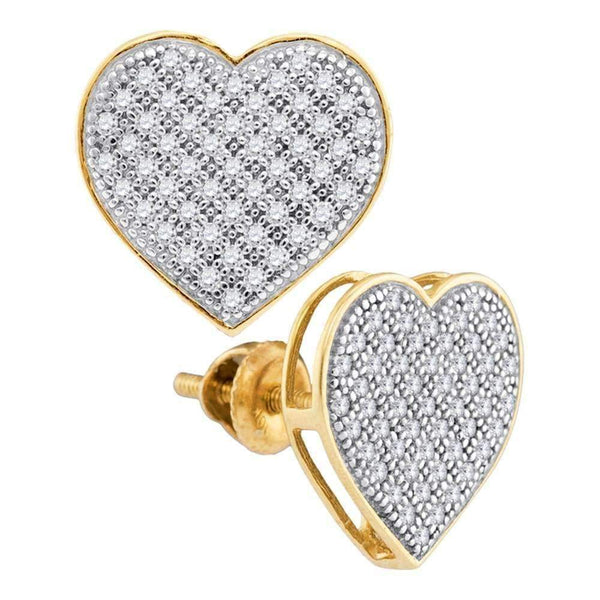 10kt Yellow Gold Women's Round Diamond Heart Cluster Screwback Earrings 1-3 Cttw - FREE Shipping (USA/CAN)-Gold & Diamond Earrings-JadeMoghul Inc.