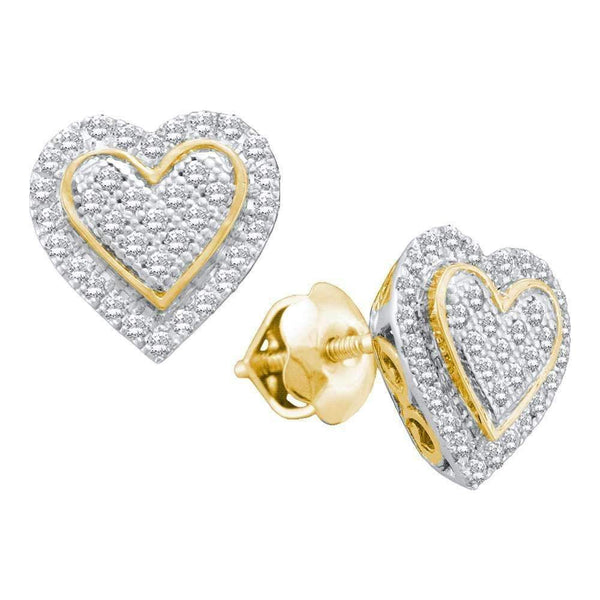 10kt Yellow Gold Women's Round Diamond Heart Cluster Screwback Earrings 1-4 Cttw - FREE Shipping (USA/CAN)-Gold & Diamond Earrings-JadeMoghul Inc.