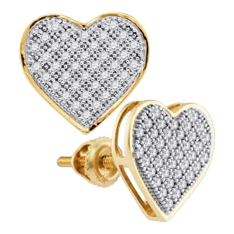 10kt Yellow Gold Women's Round Diamond Heart Cluster Screwback Earrings 1-4 Cttw - FREE Shipping (USA/CAN)-Gold & Diamond Earrings-JadeMoghul Inc.