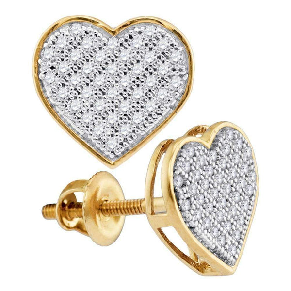 10kt Yellow Gold Women's Round Diamond Heart Cluster Screwback Earrings 1-5 Cttw - FREE Shipping (USA/CAN)-Gold & Diamond Earrings-JadeMoghul Inc.