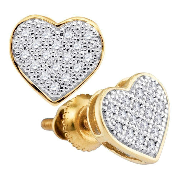 10kt Yellow Gold Women's Round Diamond Heart Cluster Stud Earrings 1-10 Cttw - FREE Shipping (USA/CAN)-Gold & Diamond Earrings-JadeMoghul Inc.