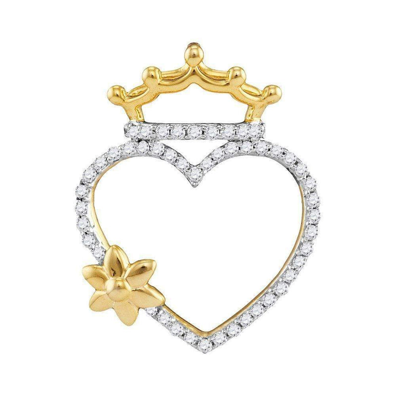 10kt Yellow Gold Women's Round Diamond Heart Crown Flower Pendant 1-5 Cttw - FREE Shipping (US/CAN)-Gold & Diamond Pendants & Necklaces-JadeMoghul Inc.