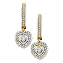 10kt Yellow Gold Women's Round Diamond Heart Dangle Earrings 3-4 Cttw - FREE Shipping (USA/CAN)-Gold & Diamond Earrings-JadeMoghul Inc.