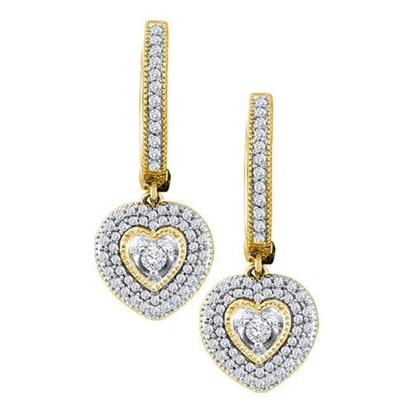 10kt Yellow Gold Women's Round Diamond Heart Dangle Earrings 3-4 Cttw - FREE Shipping (USA/CAN)-Gold & Diamond Earrings-JadeMoghul Inc.