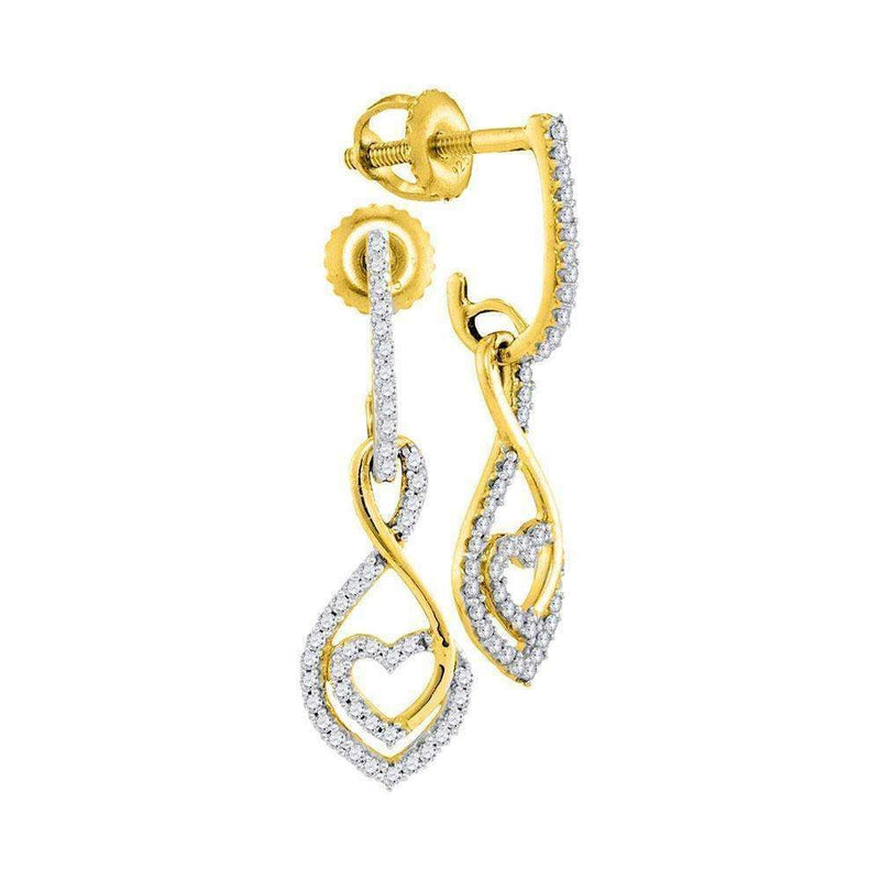 10kt Yellow Gold Women's Round Diamond Heart Dangle Screwback Earrings 1-4 Cttw - FREE Shipping (US/CAN)-Gold & Diamond Earrings-JadeMoghul Inc.