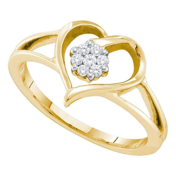 10kt Yellow Gold Women's Round Diamond Heart Flower Cluster Ring 1/12 Cttw - FREE Shipping (US/CAN)-Gold & Diamond Heart Rings-5-JadeMoghul Inc.