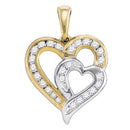 10kt Yellow Gold Women's Round Diamond Heart Love 2-tone Pendant 1-3 Cttw - FREE Shipping (US/CAN)-Gold & Diamond Pendants & Necklaces-JadeMoghul Inc.