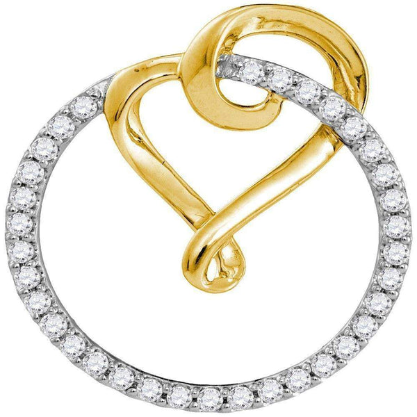 10kt Yellow Gold Women's Round Diamond Heart Love Circle 2-tone Pendant 1-3 Cttw - FREE Shipping (US/CAN)-Gold & Diamond Pendants & Necklaces-JadeMoghul Inc.