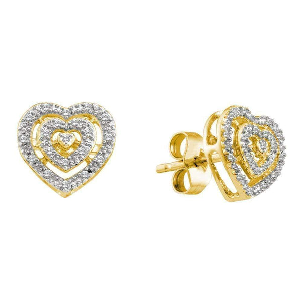 10kt Yellow Gold Women's Round Diamond Heart Love Cluster Earrings 1-12 Cttw - FREE Shipping (USA/CAN)-Gold & Diamond Earrings-JadeMoghul Inc.