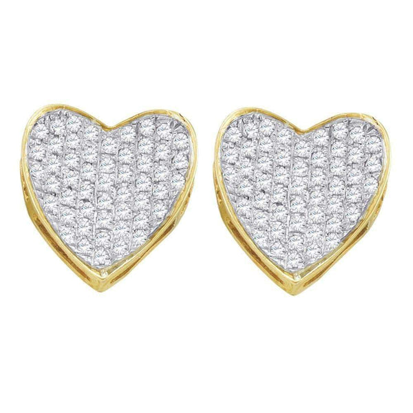 10kt Yellow Gold Women's Round Diamond Heart Love Cluster Earrings 1-3 Cttw - FREE Shipping (USA/CAN)-Gold & Diamond Earrings-JadeMoghul Inc.