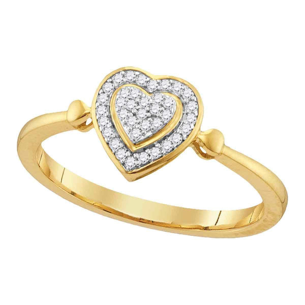 10kt Yellow Gold Womens Round Diamond Heart Love Cluster Ring 1/10 Cttw-Gold & Diamond Heart Rings-10-JadeMoghul Inc.