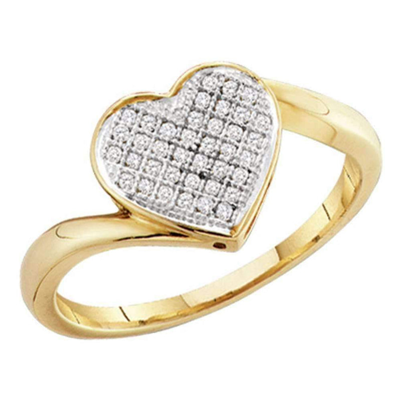 10kt Yellow Gold Women's Round Diamond Heart Love Cluster Ring 1/20 Cttw - FREE Shipping (US/CAN)-Gold & Diamond Heart Rings-9-JadeMoghul Inc.