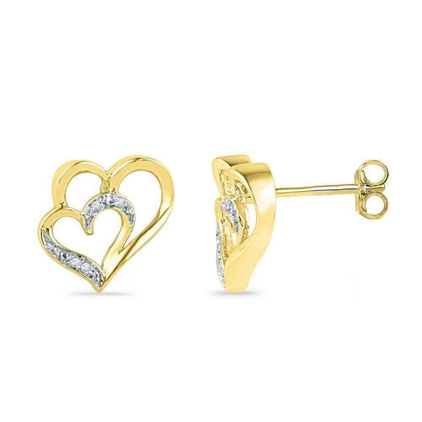 10kt Yellow Gold Women's Round Diamond Heart Love Earrings .03 Cttw - FREE Shipping (USA/CAN)-Gold & Diamond Earrings-JadeMoghul Inc.