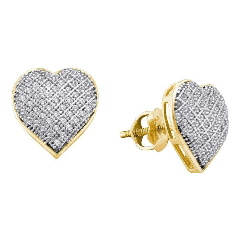 10kt Yellow Gold Women's Round Diamond Heart Love Earrings 1-3 Cttw - FREE Shipping (USA/CAN)-Gold & Diamond Earrings-JadeMoghul Inc.