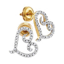 10kt Yellow Gold Women's Round Diamond Heart Love Earrings 1-6 Cttw - FREE Shipping (USA/CAN)-Gold & Diamond Earrings-JadeMoghul Inc.