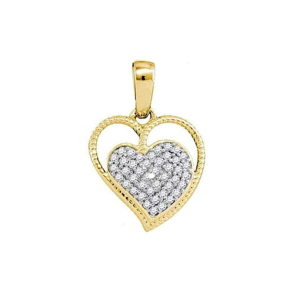 10kt Yellow Gold Women's Round Diamond Heart Love Milgrain Pendant 1-10 Cttw - FREE Shipping (US/CAN)-Gold & Diamond Pendants & Necklaces-JadeMoghul Inc.