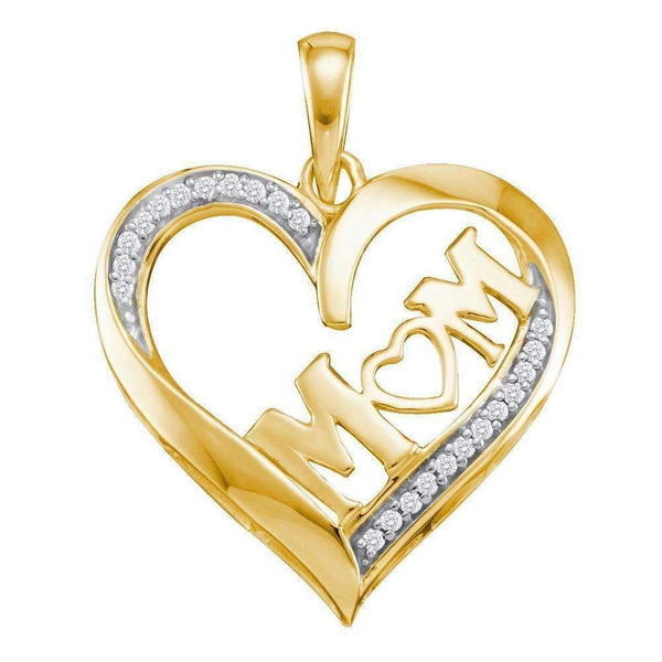 10kt Yellow Gold Women's Round Diamond Heart Love Mom Mother Pendant 1-12 Cttw - FREE Shipping (US/CAN)-Gold & Diamond Pendants & Necklaces-JadeMoghul Inc.